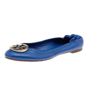 Tory Burch Blue Flats with Gold Logo